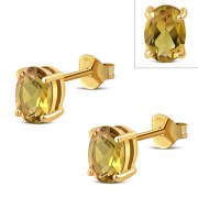 14k Gold Plated | 5x7mm Oval Prong-Set Citrine Stone Sterling Silver Stud Earrings - e446